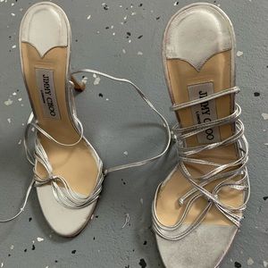 Jimmy Choo silver metallic lace up heel 37.5